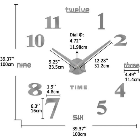 Large DIY Wall Clock Modern 3D Wall Clock with Mirror Numbers Stickers - Picture 2 of 6